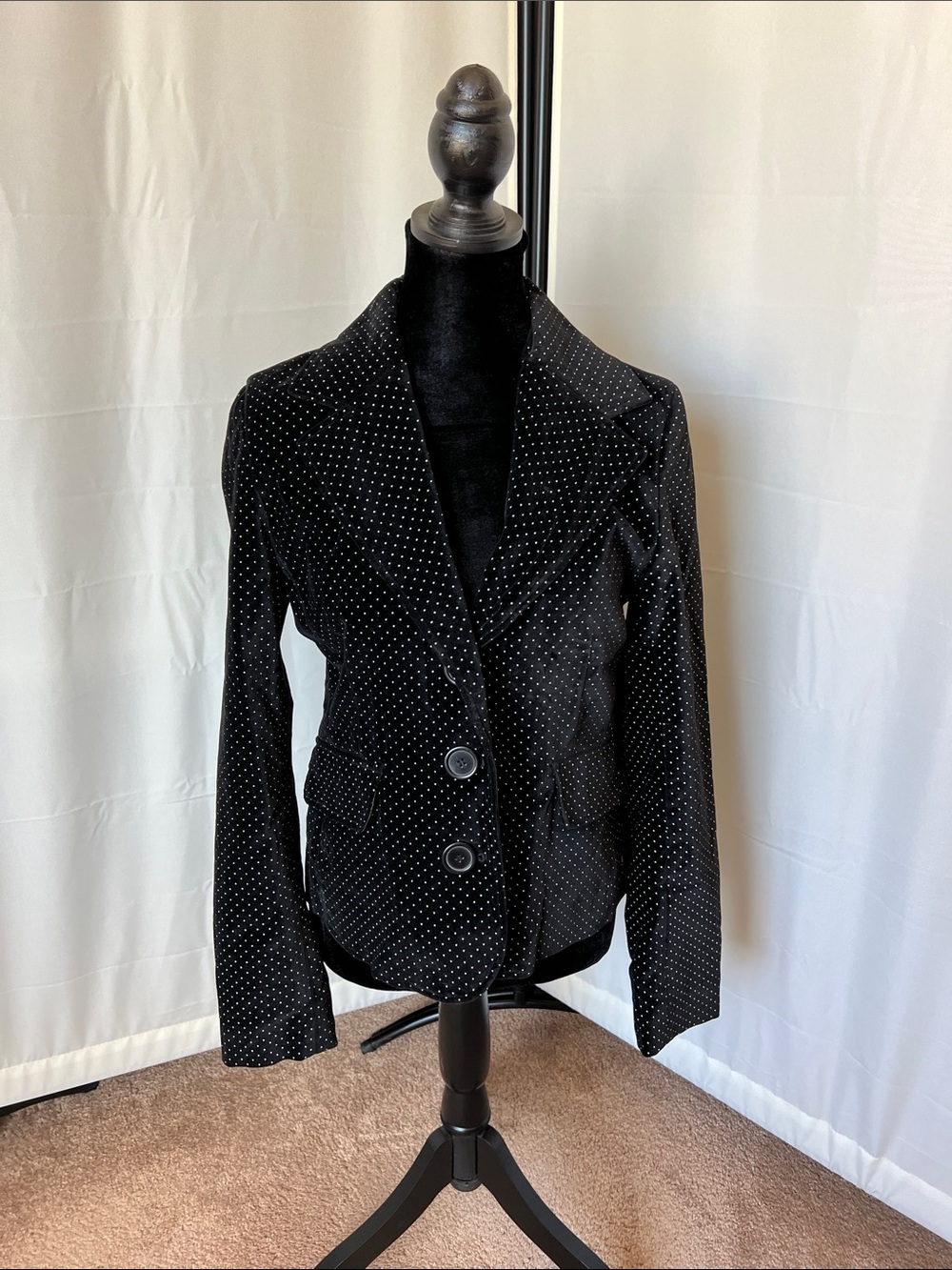 Black Rivet Black Velvet Polka Dot Blazer
